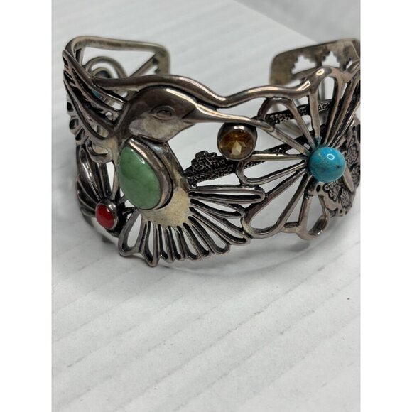 FRITZ CASUSE X CAROLYN POLLACK Vintage Multi Stone Sterling Silver Cuff Bracelet - Picture 12 of 14